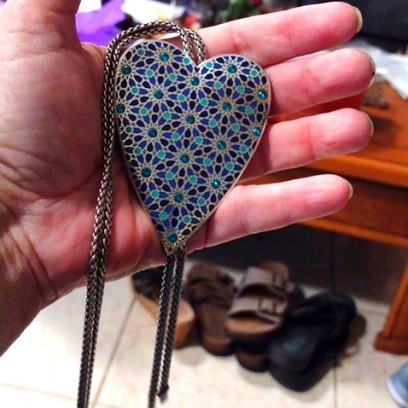 Brighton Jewelry - Brighton silver heart necklace, long chain, reversible.